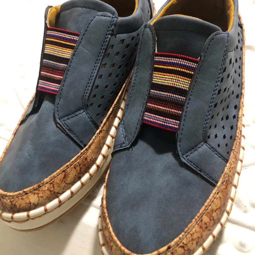 Blue with multi elastic strap pull on shoes European size 40, never worn